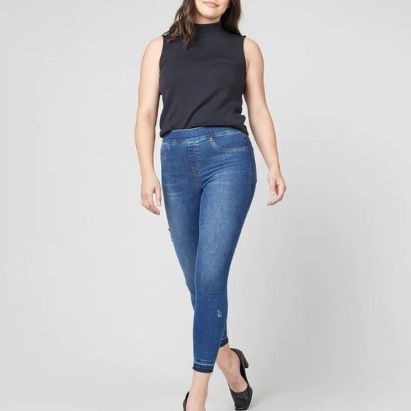 Spanx Distressed Ankle Skinny Jeans Women M Tummy Panel Stretch Denim 20203R - Picture 14 of 16